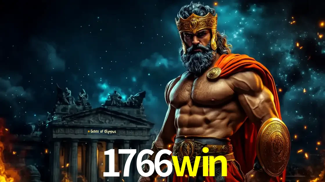 O poderoso Zeus do jogo de slot Gates of Olympus em frente ao seu templo, pronto para lançar multiplicadores divinos e prêmios épicos no cassino online 1766win.