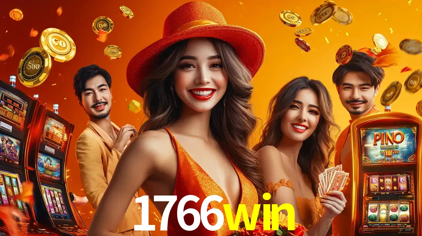 Grupo de amigos asiáticos sorrindo e se divertindo com máquinas de caça-níqueis em um ambiente festivo, celebrando suas vitórias nos jogos de cassino do 1766win.